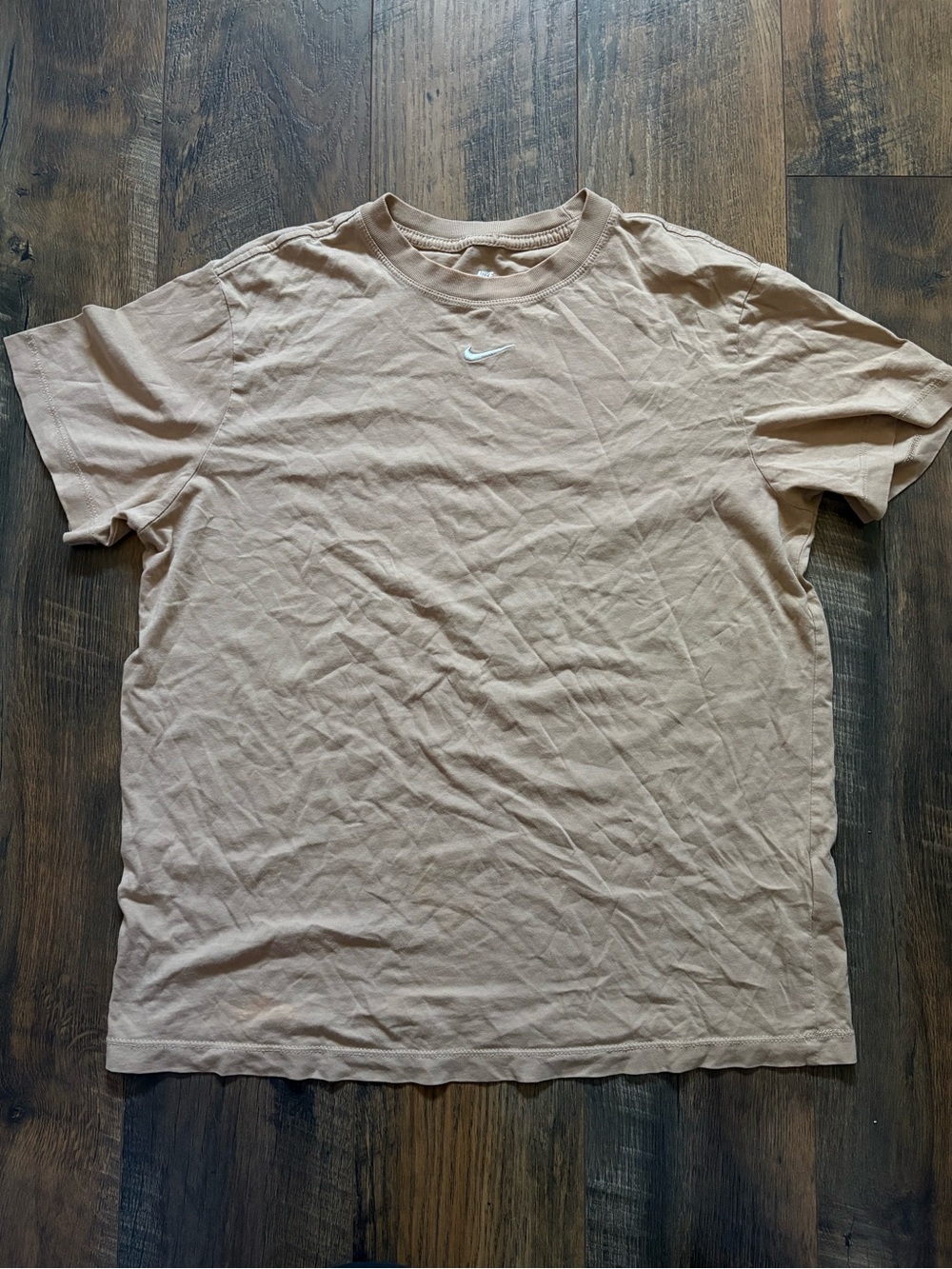 Nike Men's Neutral Beige Crew Neck T-Shirt with White Swoosh